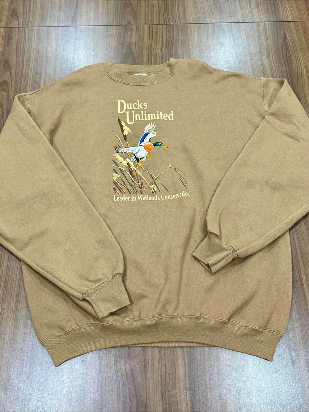 Vintage 90s Ducks Unlimited Mallard Crewneck Sweatshirt Size XL Tan Gorpcore